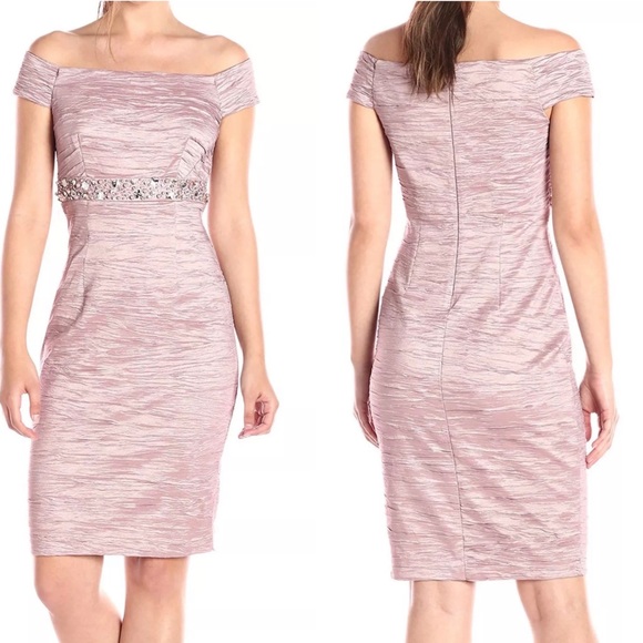 Eliza J Dresses & Skirts - Eliza J Pink Textured Off-Shoulder Sheath Dress